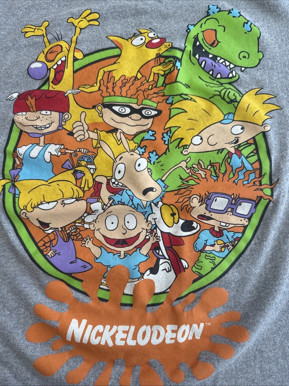 Nickelodeon Short Sleeve Mens Boys T Shirt Sz Medium Retro 90's Gray 36” Vintage